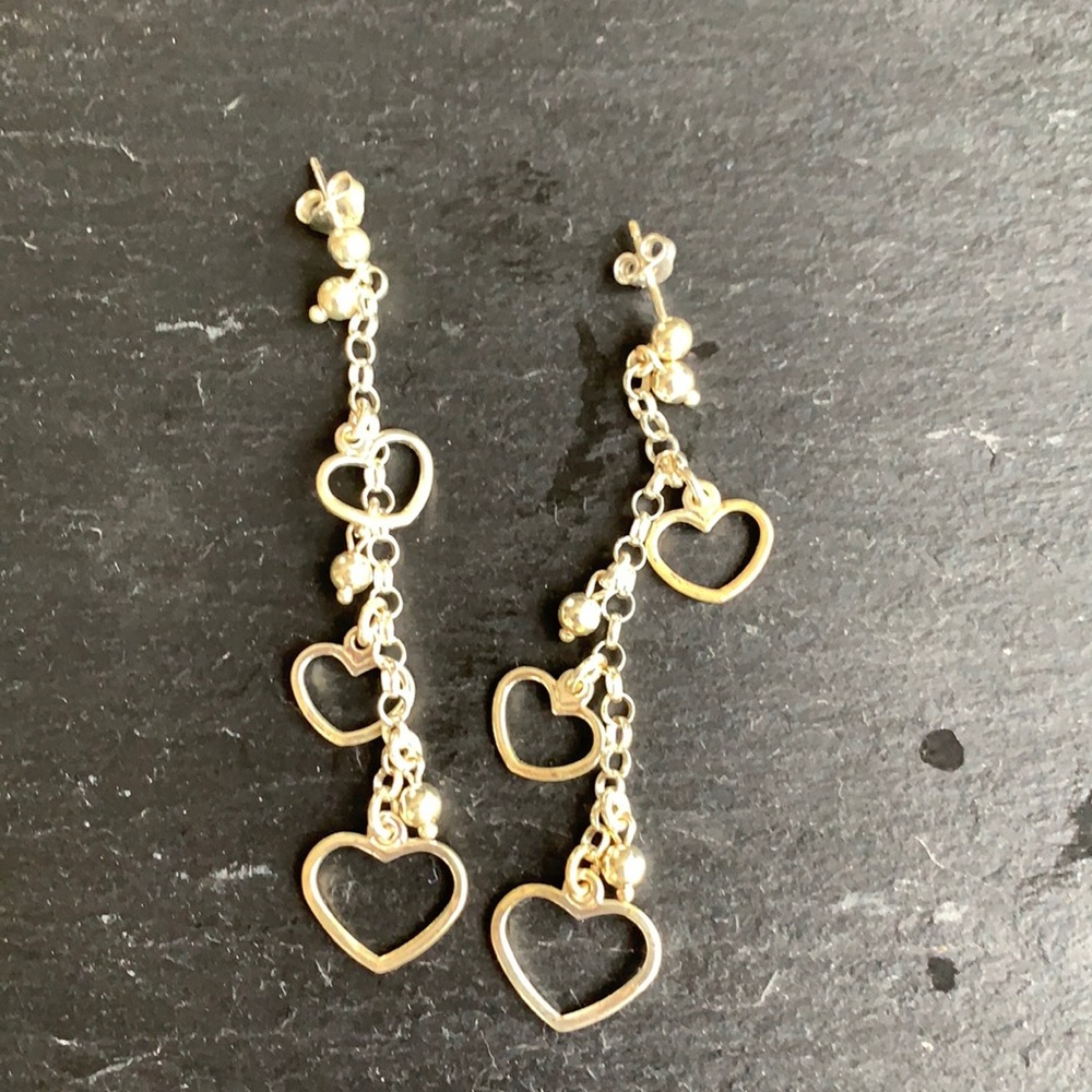 Silver heart drop earrings